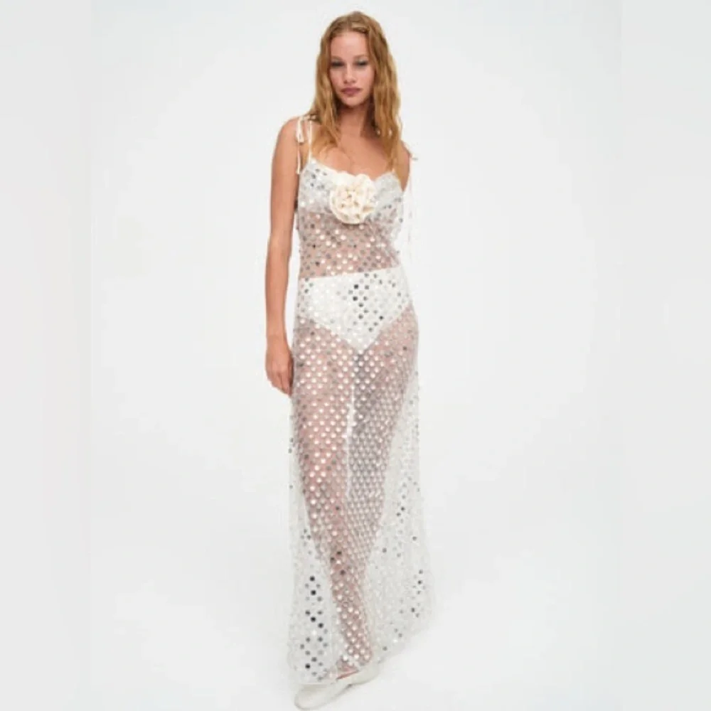 NWT For Love & Lemons Charelle Maxi Dress in Silver SIZE LARGE - Picture 2 of 11